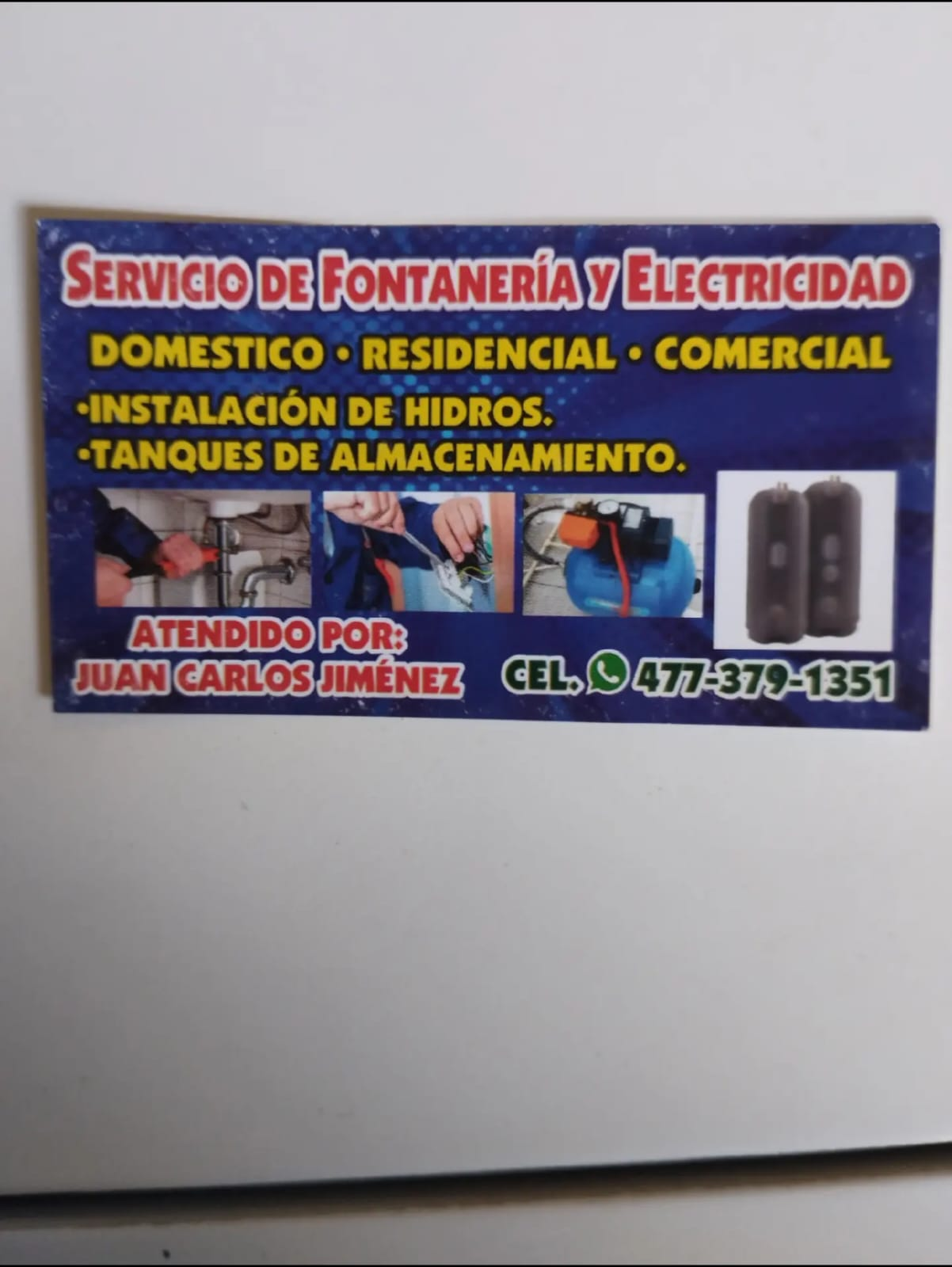 Servicio de Fontanería y Electricidad, atendido por Juan Carlos Jiménez